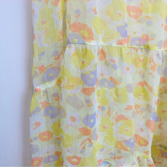 Intimately Free People yellow floral chiffon tiered slip dress. Size Medium. - Picture 2 of 6